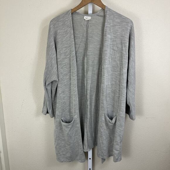 DONNI Women One Size Gray Beige Sandwash Stripe Ribbed Open Long Sleeve Cardigan - Picture 1 of 4
